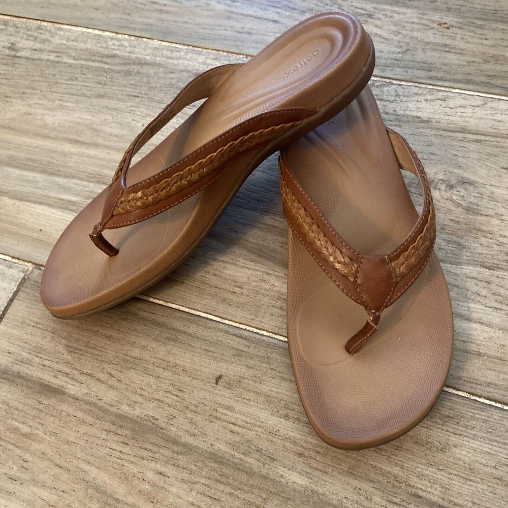 Aetrex Emmy Size 10 Brown Flip Flops Thong Sandals Braid‎ Detail